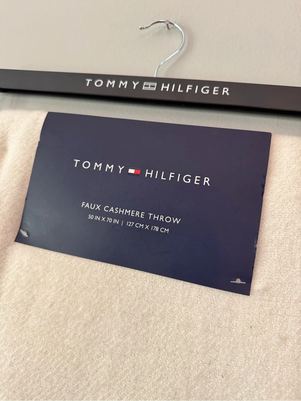 Tommy Hilfiger Cream, Light Blue & Navy Striped Faux Cashmere Throw